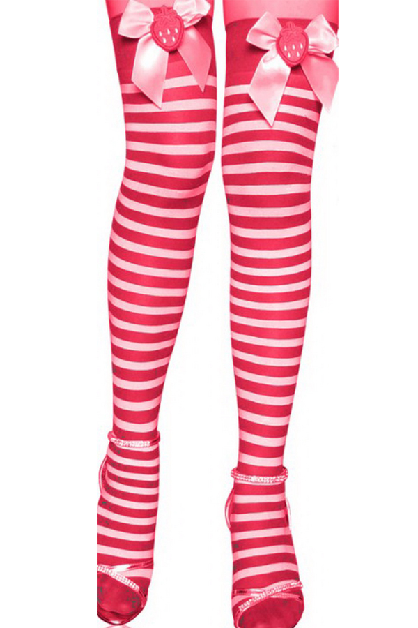 Accessory Red Zebra Striped Stockings with Bowknots top - Click Image to Close